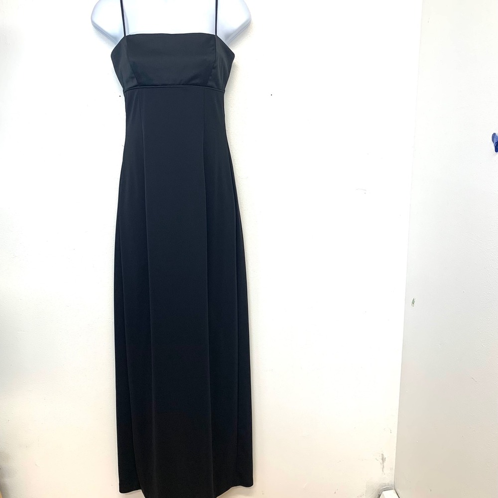 Vintage 90s Black Open Back Strappy Maxi Dress Minimalist Gown Prom Evening 5/6